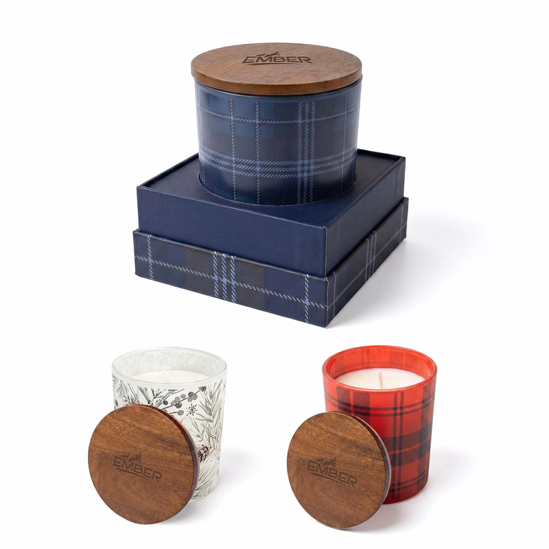 Ember 296 Ml / 10 Oz Patterned Glass Candle With Acacia Wood Lid