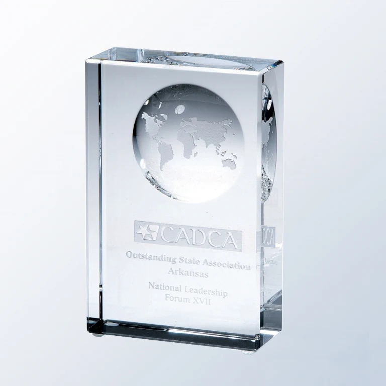 Beveled Globe Block Optic Crystal Award - Small 1