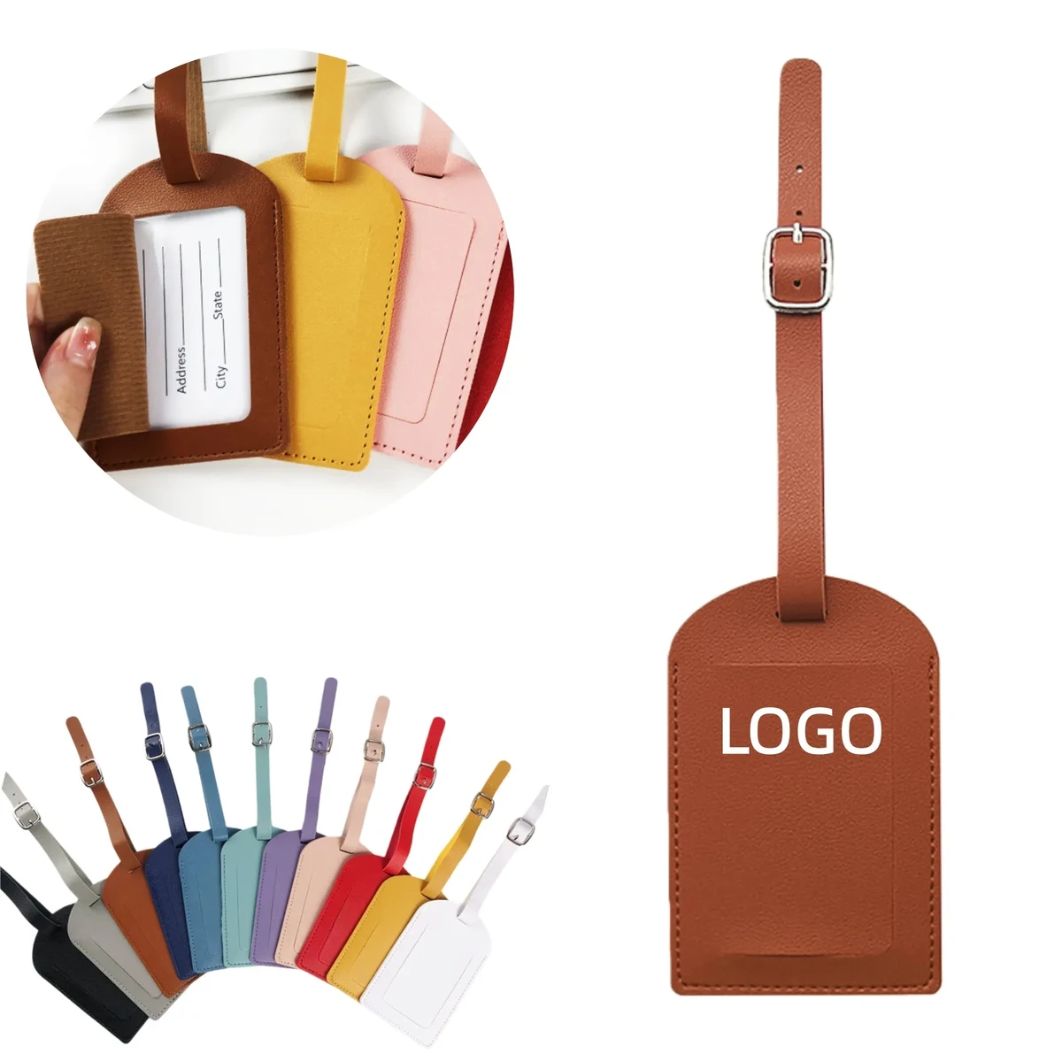 Travel Leather Luggage Tag Suitcase Bag Lable With Info Card 1