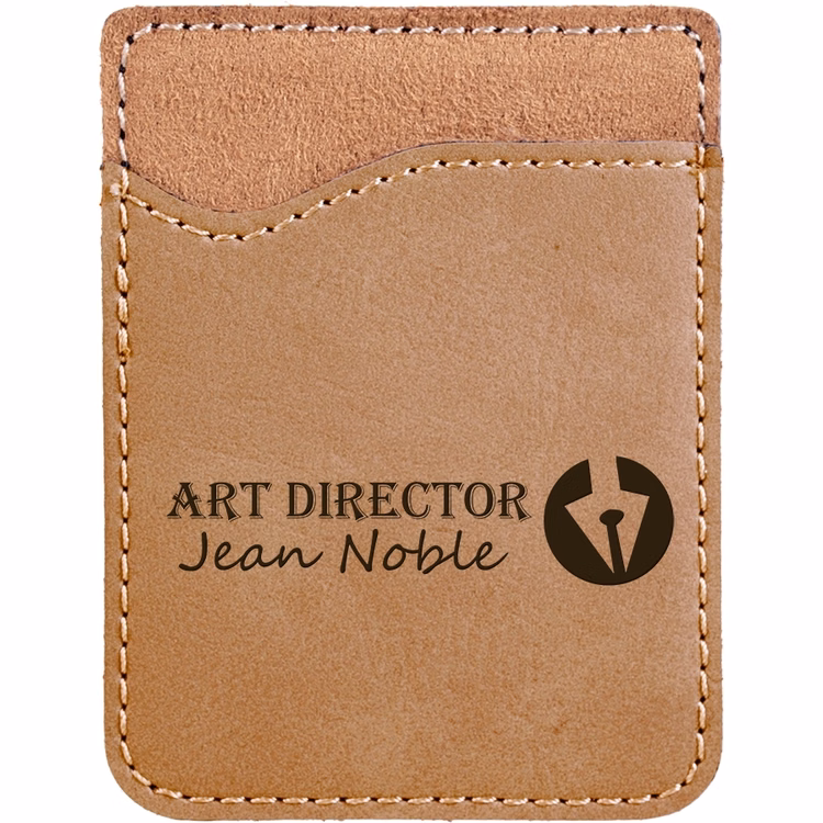 Light Brown Faux Leather Phone Wallet Engraves Black