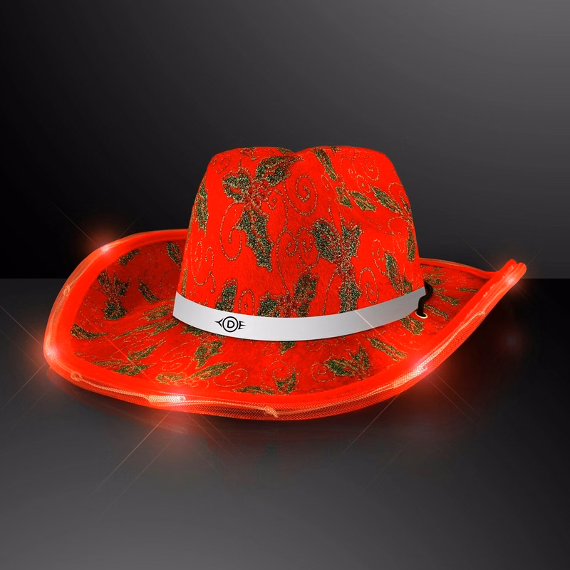 Christmas Cowboy Hats, Holly & Lights with White Band