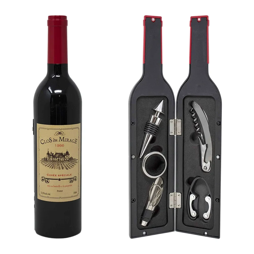 5-Piece Corkscrew Tool Set in Decorative Wine Bottle Case 1