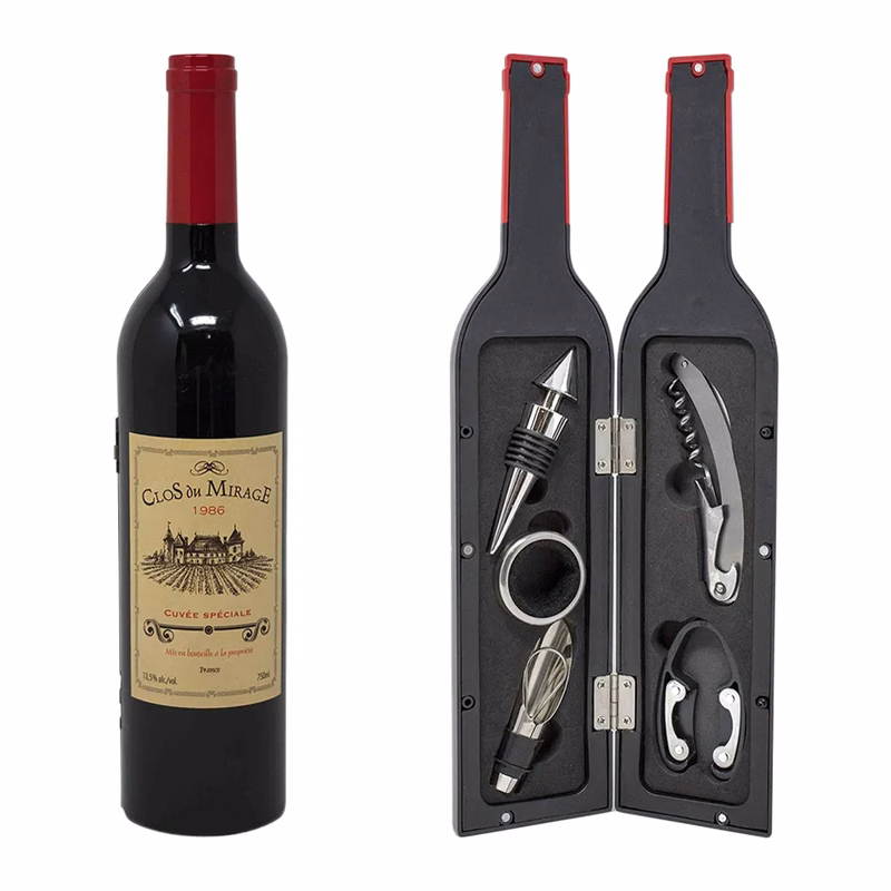 5-Piece Corkscrew Tool Set in Decorative Wine Bottle Case