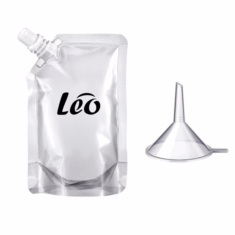 Transparent suction nozzle beverage bag w/ funnel