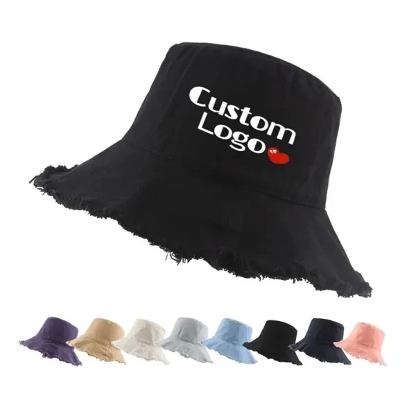 Custom Cotton Frayed Edge Sun Hat with Casual Finish — Beach & Leisure Promo 1