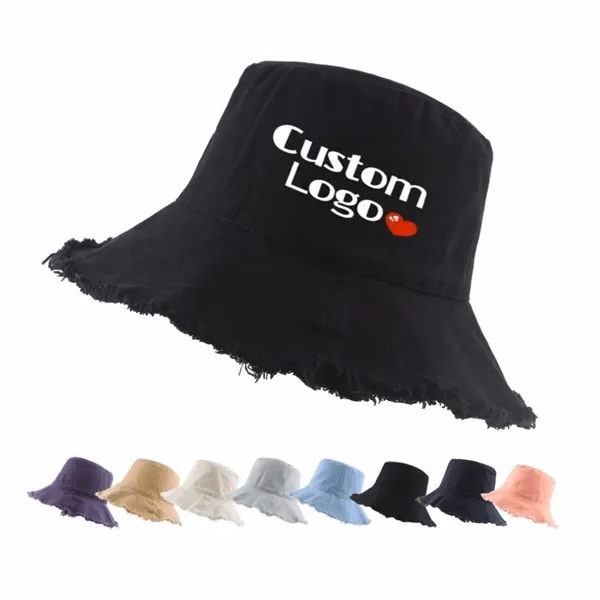 Custom Cotton Frayed Edge Sun Hat with Casual Finish — Beach & Leisure Promo