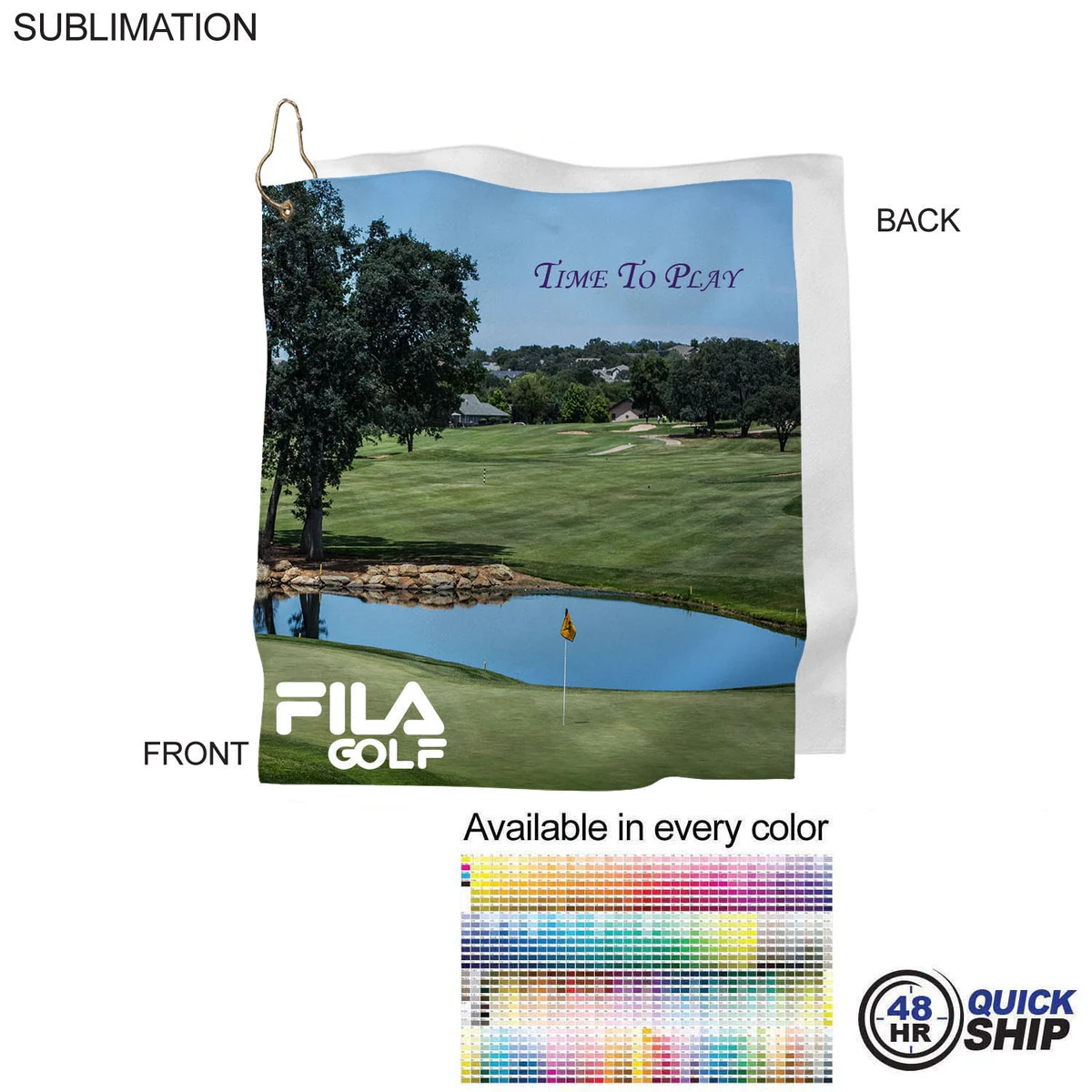 48Hr Quick Ship - Microfiber Suede Shammy Golf Towel, Finished size 15x15, Sublimated 1