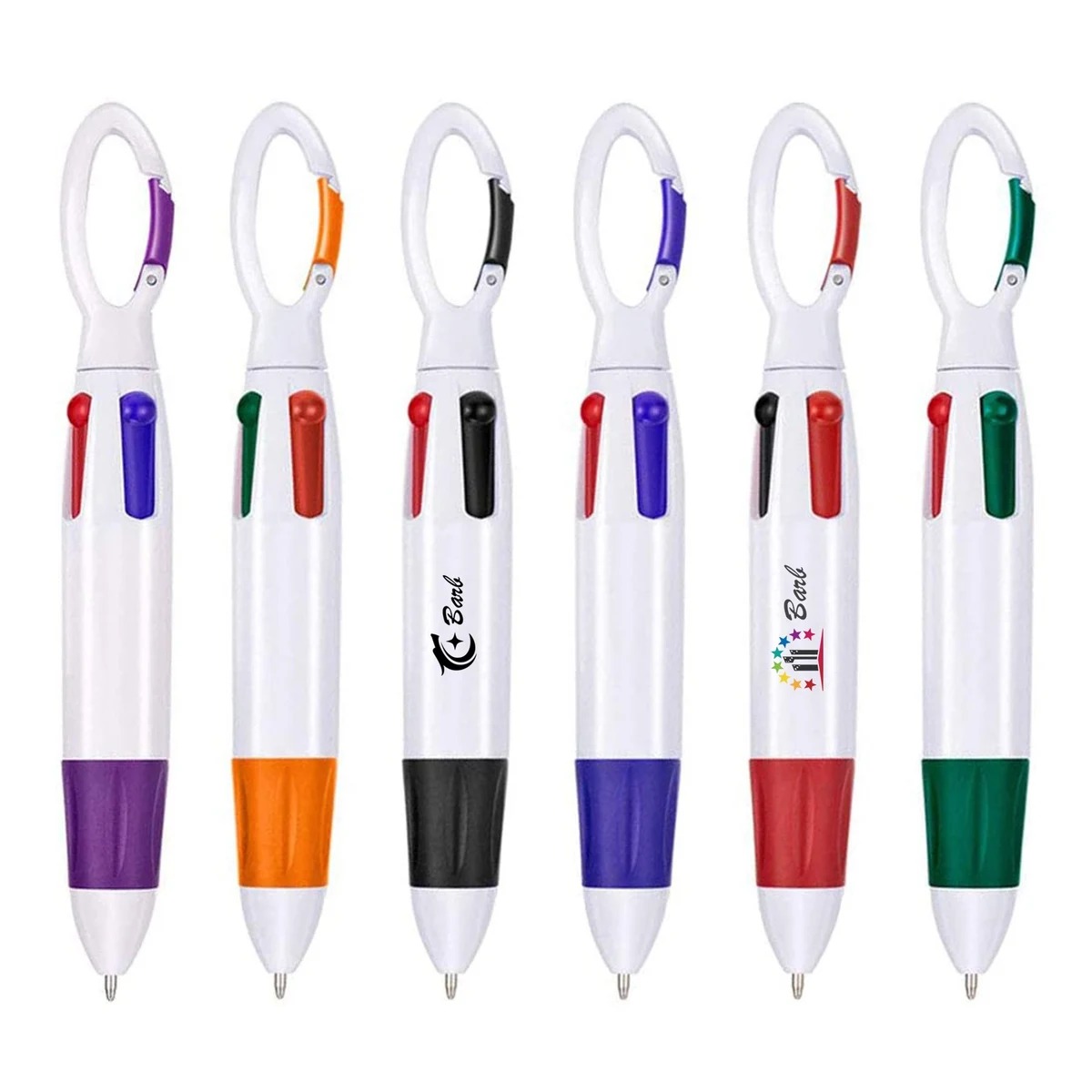 Retractable Four-color Shuttle Pens with Carabiner Clip 1