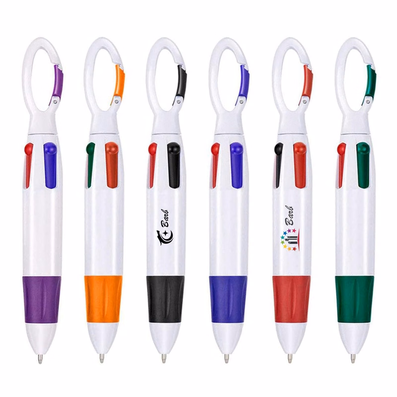 Retractable Four-color Shuttle Pens with Carabiner Clip