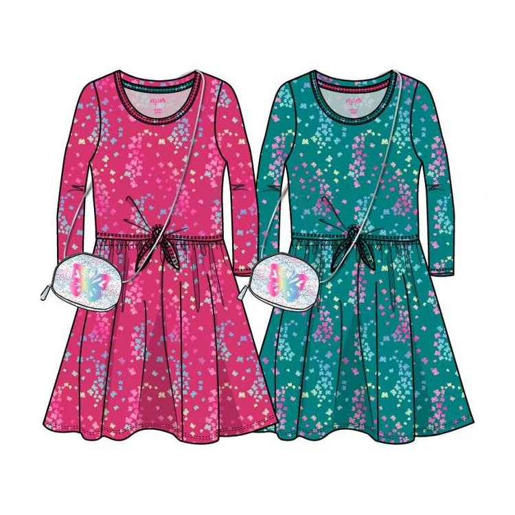 Girl's Long Sleeve Dresses with Purse Size 7-16 1