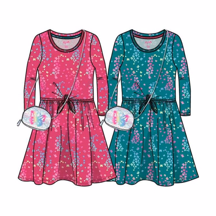Girl's Long Sleeve Dresses with Purse Size 7-16