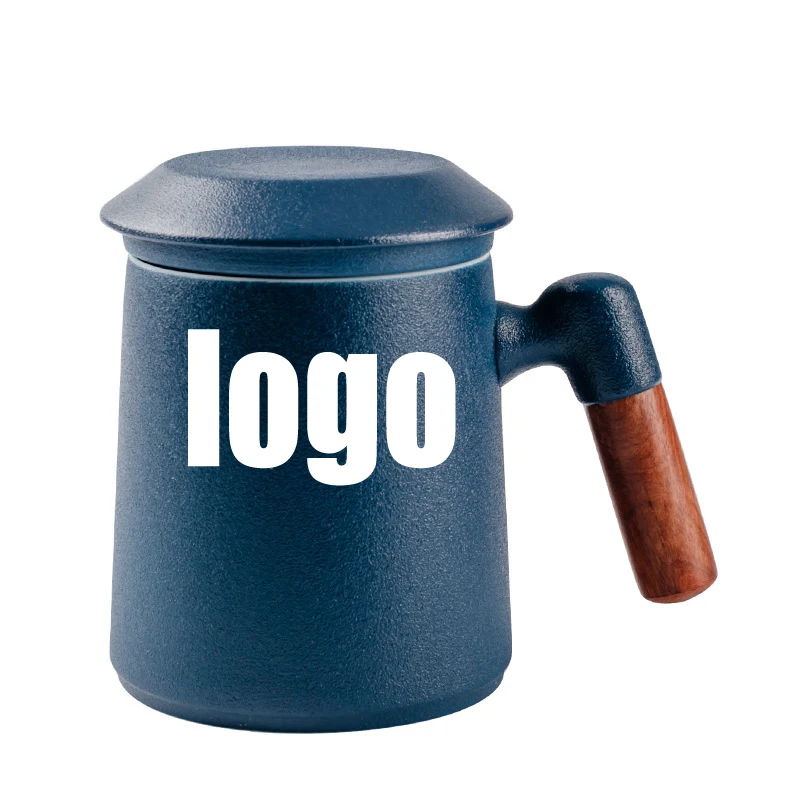 Black Pottery Wooden Handle Ceramic Mug with Lid 1
