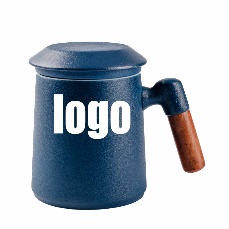 Black Pottery Wooden Handle Ceramic Mug with Lid