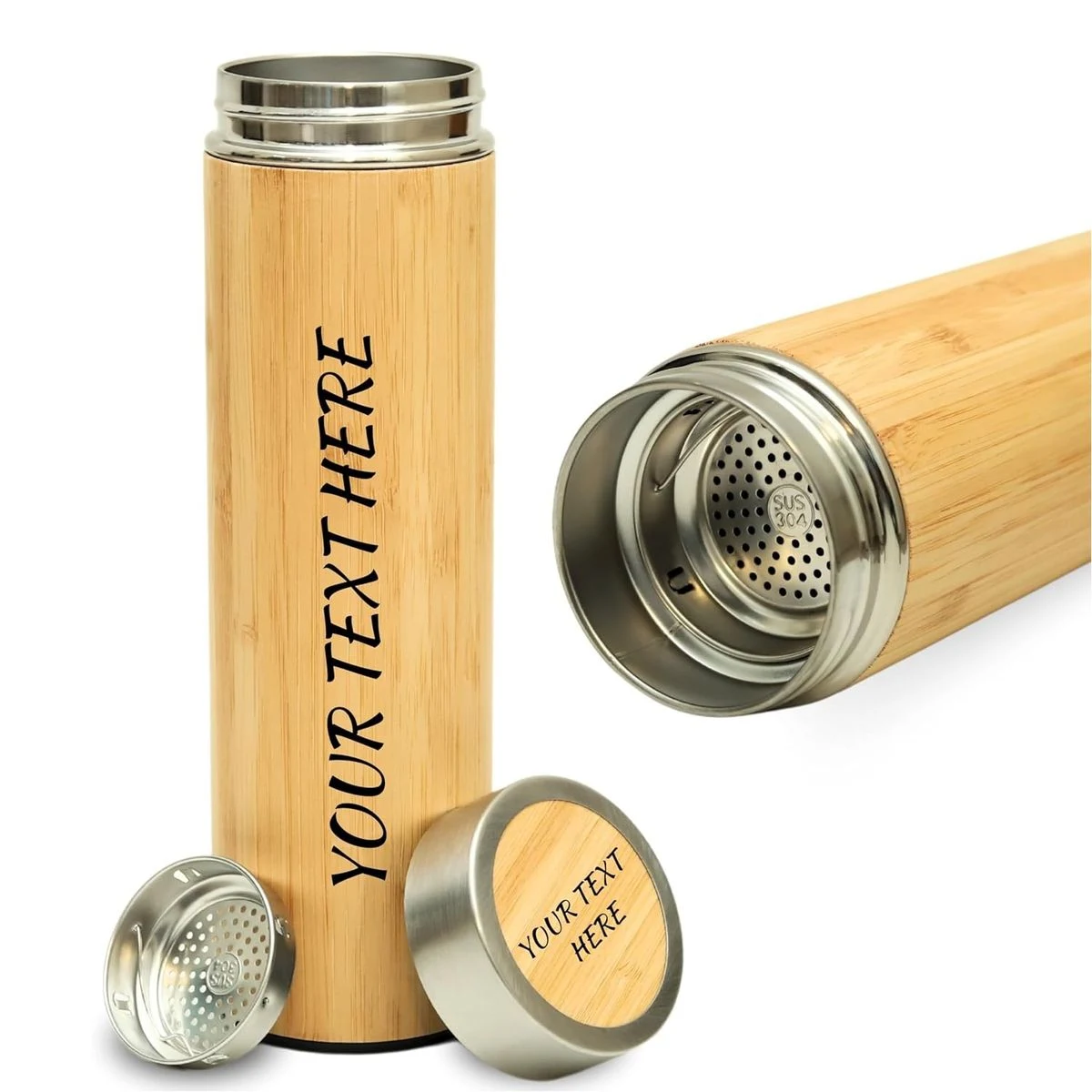 Natrual Bamboo, BPA-Free, Vacuum-Sealed Insulated, Hot-Cold Water Bottle Bamboo and Stainless Steel 1