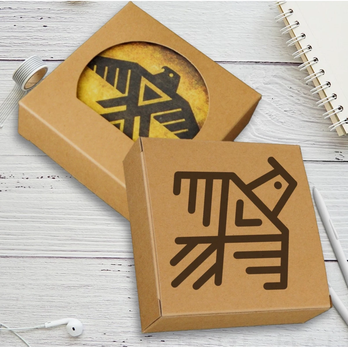 4 Round Custom Printed Coaster Box Set with Custom Print on Back of Box 1