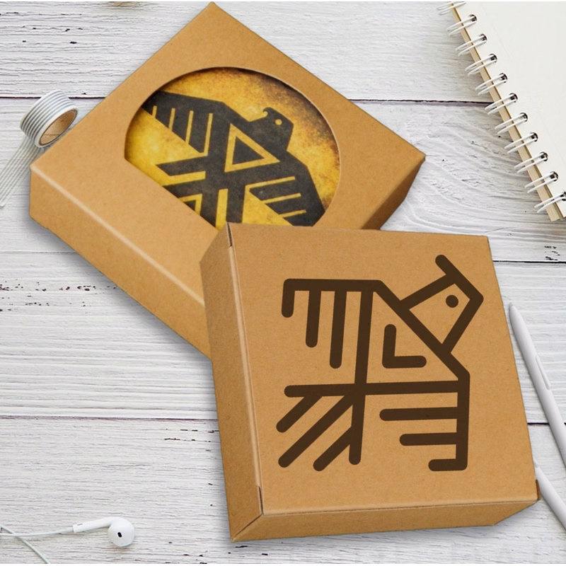 4 Round Custom Printed Coaster Box Set with Custom Print on Back of Box