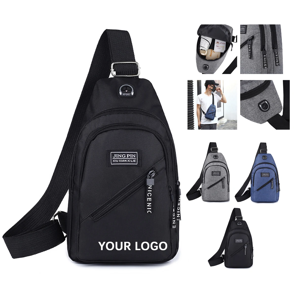 Oxford Sling Backpack With Earphone Port 13" x 6.7" x 3.54" 1