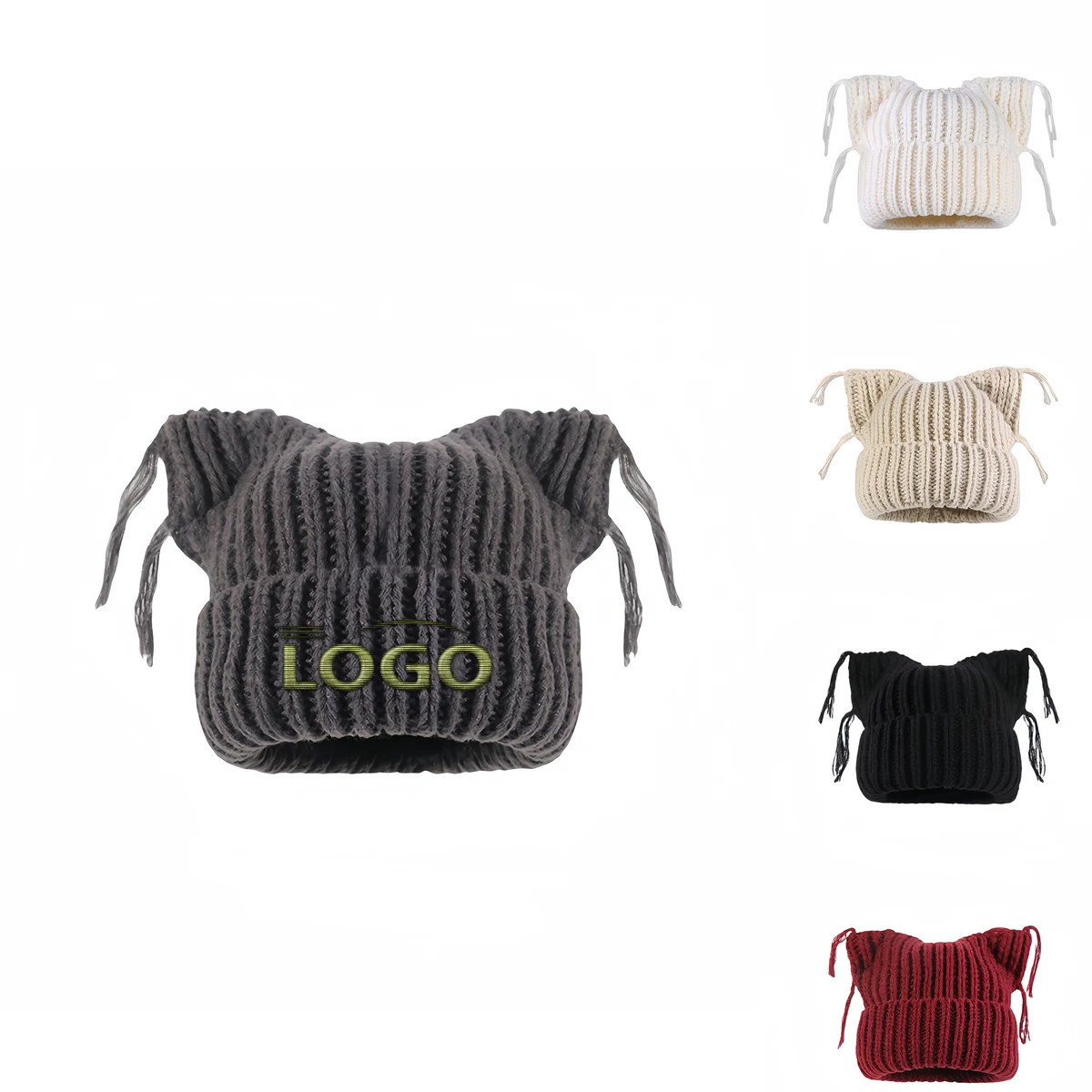 Cozy Knit Hat with Cat Ears and Tassels for Winter 1