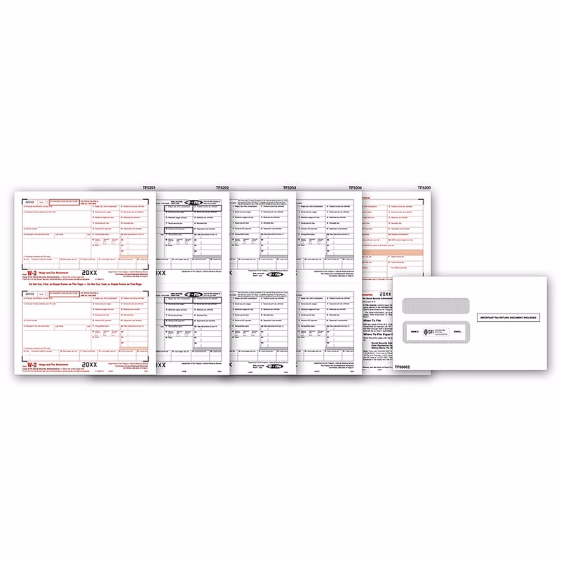 W-2 Tax Forms Set & Envelope Kit, Laser, 8-Part - 50 Sets/Pk