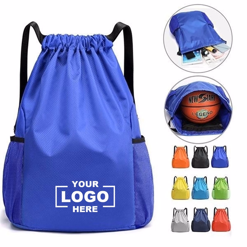 Portable Drawstring Backpack with Pocket for Basketball
