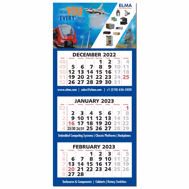 3 Month to View Wall Calendar