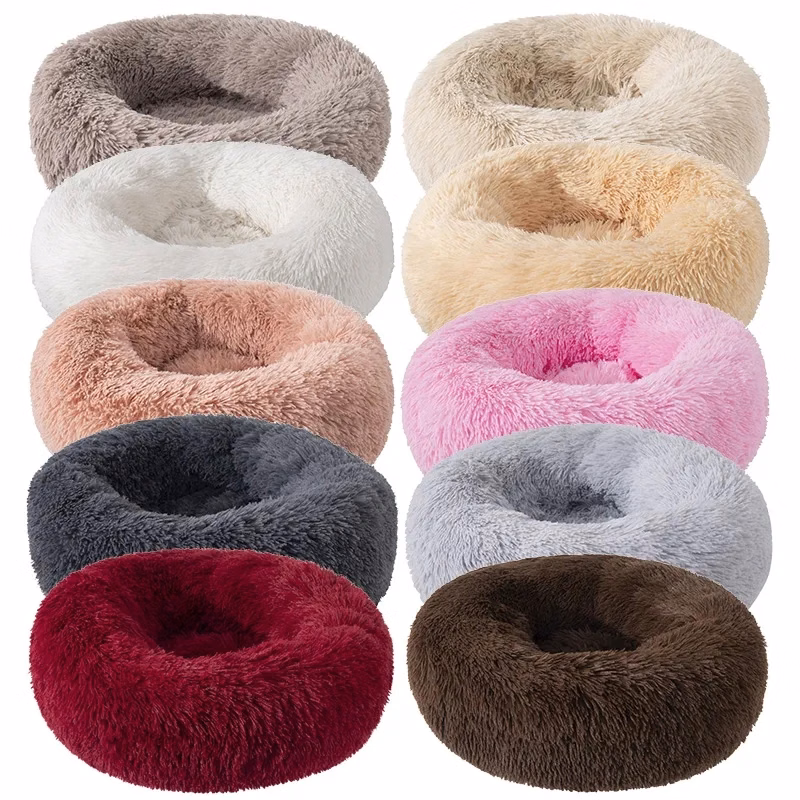 Soft Pet Dog Cat Bed Round Plush Calming Portable