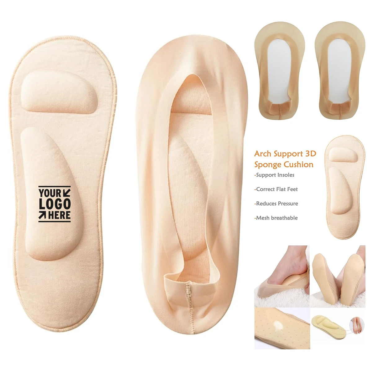 Women's 3D Padded No Show Nylon Socks Sponge Cushion Liner 1