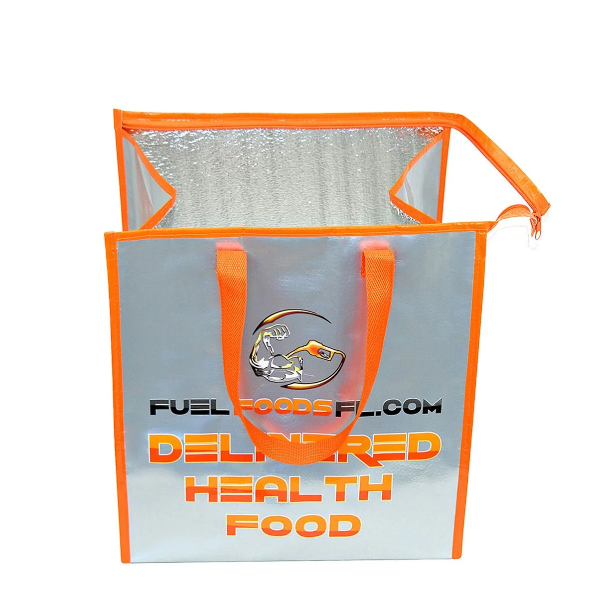 Custom 145g Metalic Laminated Woven Insulated Delivery Cooler Bag w/Zipper Closure 13"x15"x10" 1