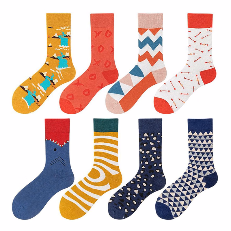 Jacquard knitted cotton crew socks