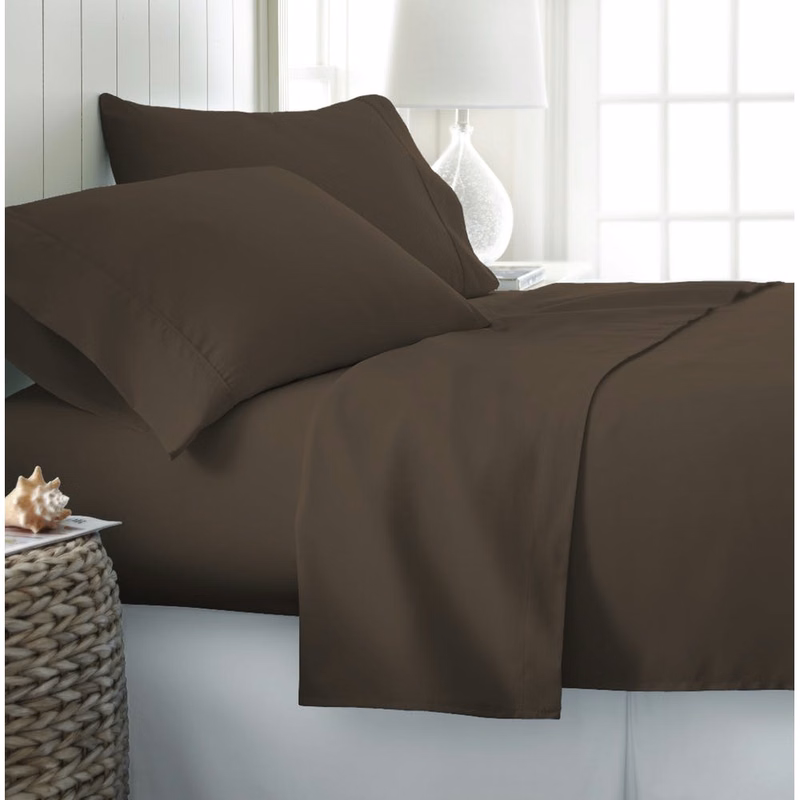 Microfiber Bed Sheet Sets - Chocolate Queen 4 Piece Double-Brushed