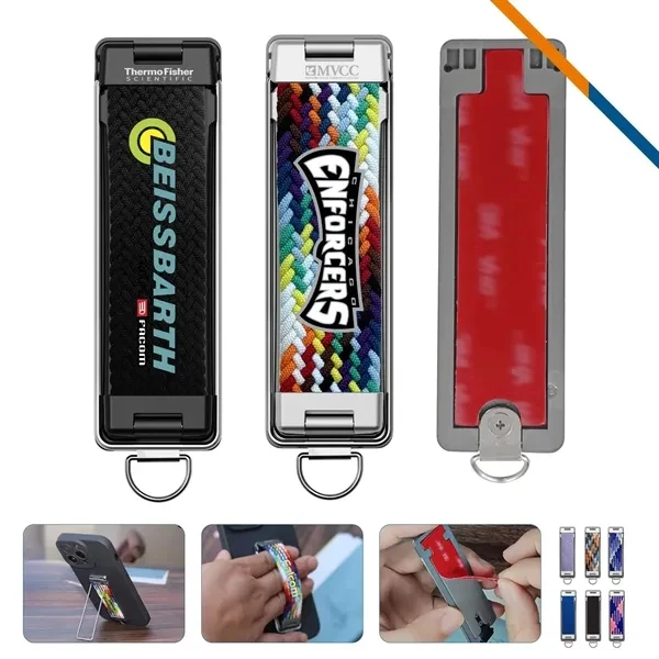 Custom Nylon Braided Grip Foldable Phone Stand with D Ring Lanyard — Office Giveaway 1