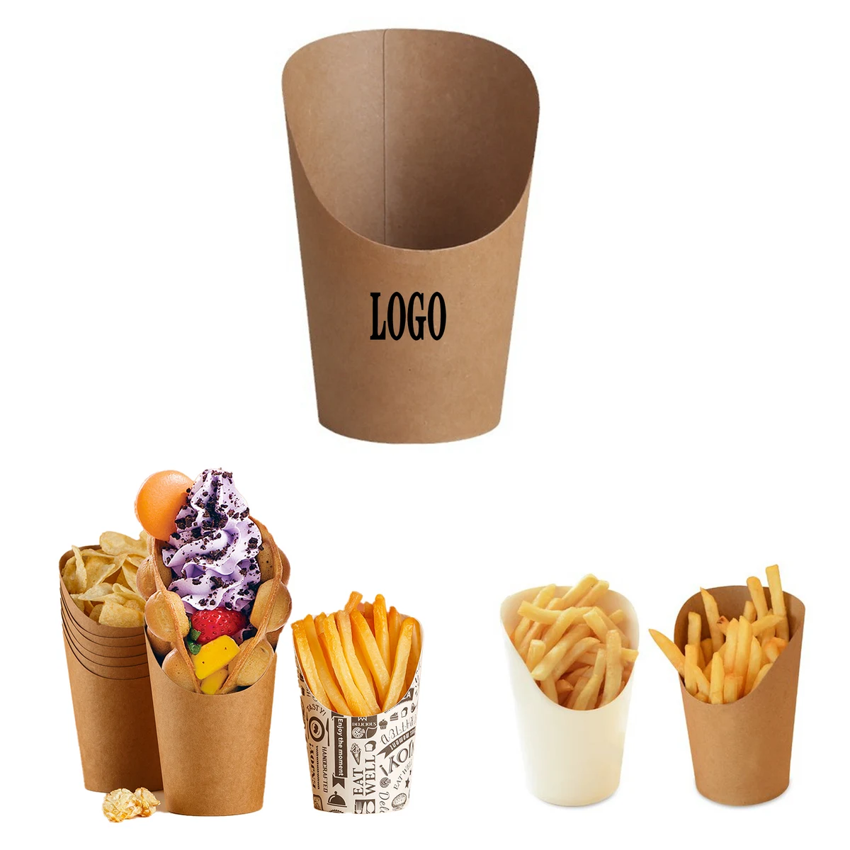 Disposable French Fry Cup Cowhide Slanted Mouth Cup 1