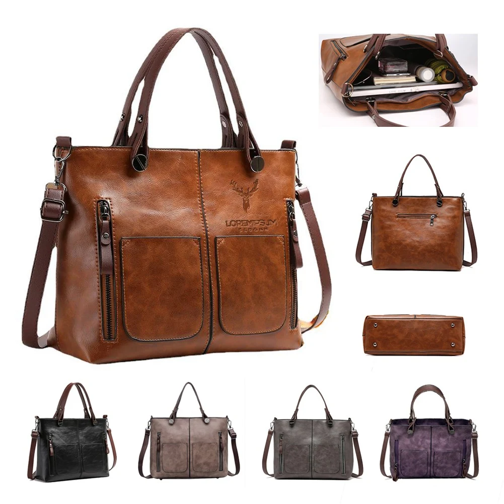 Large Leather Tote Shoulder Crossbody Bag 1