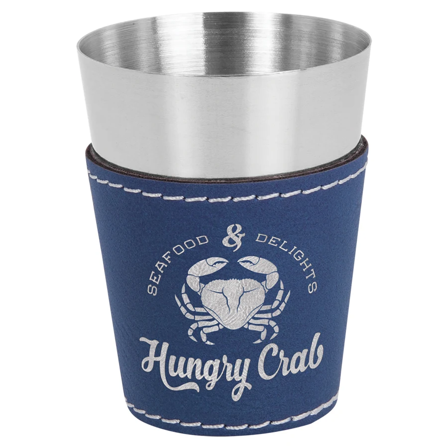 2 oz. Blue/Silver Leatherette & Stainless Steel Shot Glass 1