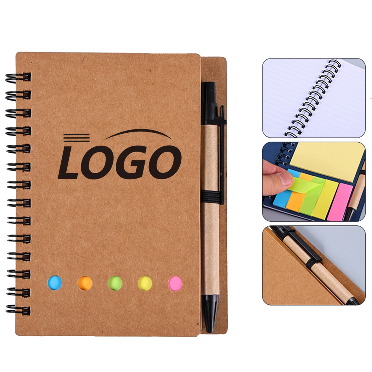 Wirebound Notebook With Sticky Pads And Writing Instrument 1