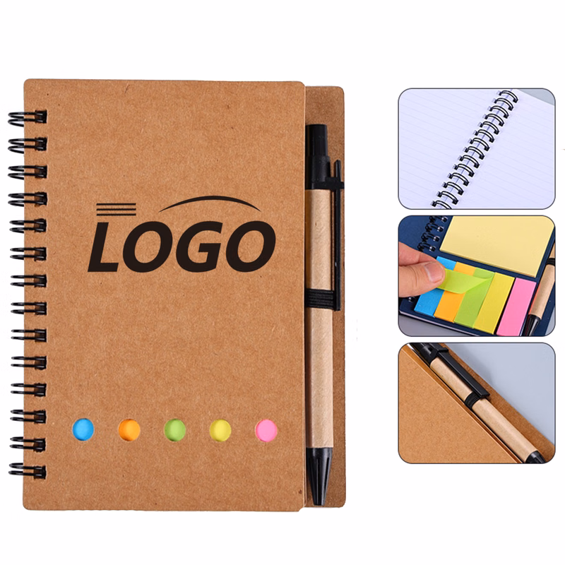 Wirebound Notebook With Sticky Pads And Writing Instrument