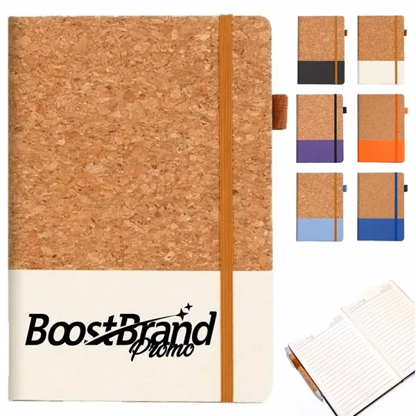Custom Eco-Friendly Cork & Fabric A5 Notebook with Pen Loop — Sustainable Journal