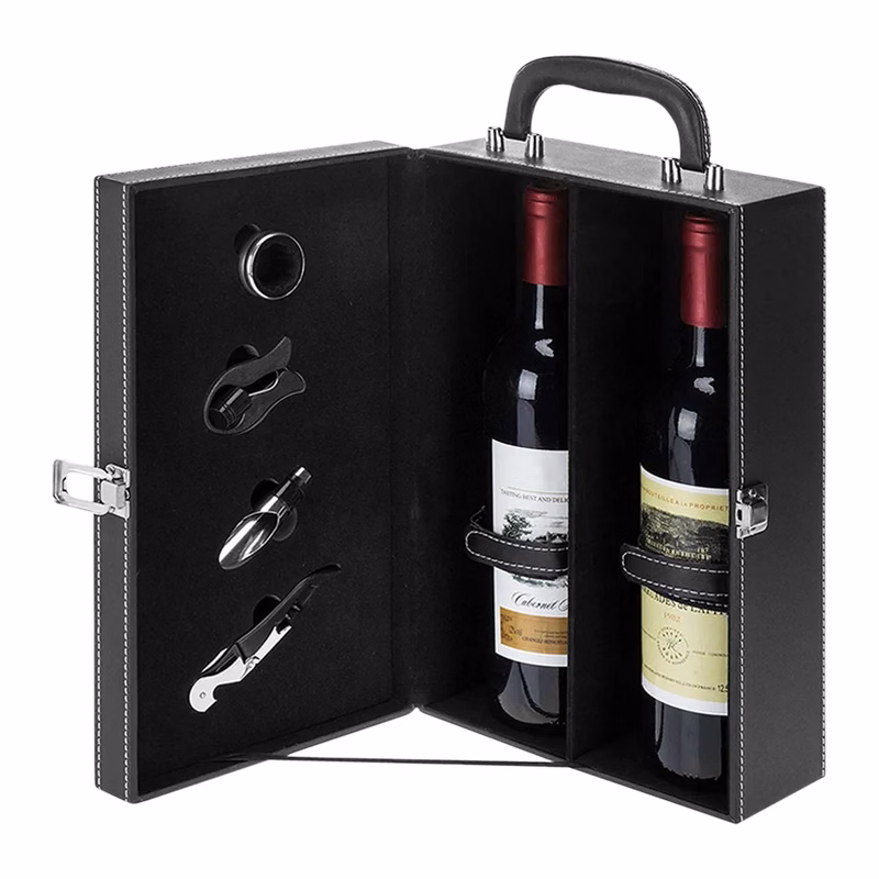 2-Bottle Wine Suitcase with 4-piece Corkscrew Tool Set