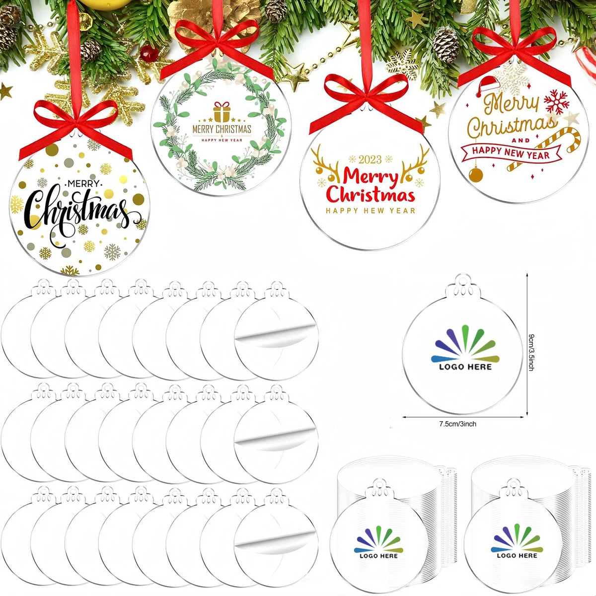 Custom Clear Acrylic Hanging Disc Ornament With Ribbon 1