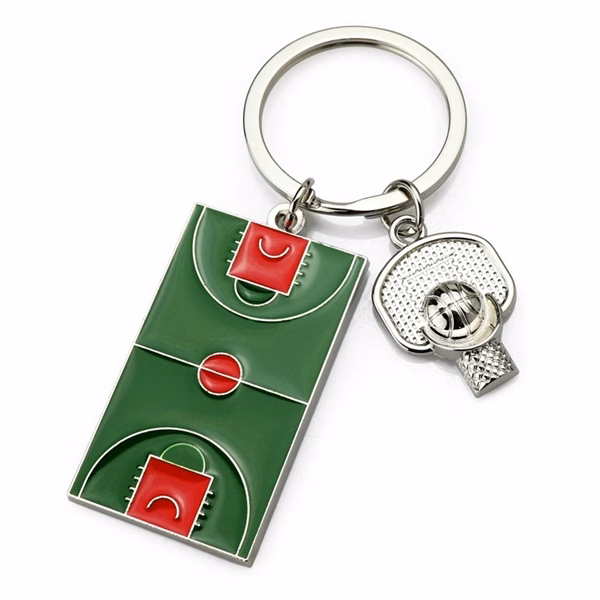 Custom Basketball Court Metal Keychain Miniature Design — Sports Fan Promotional Gift