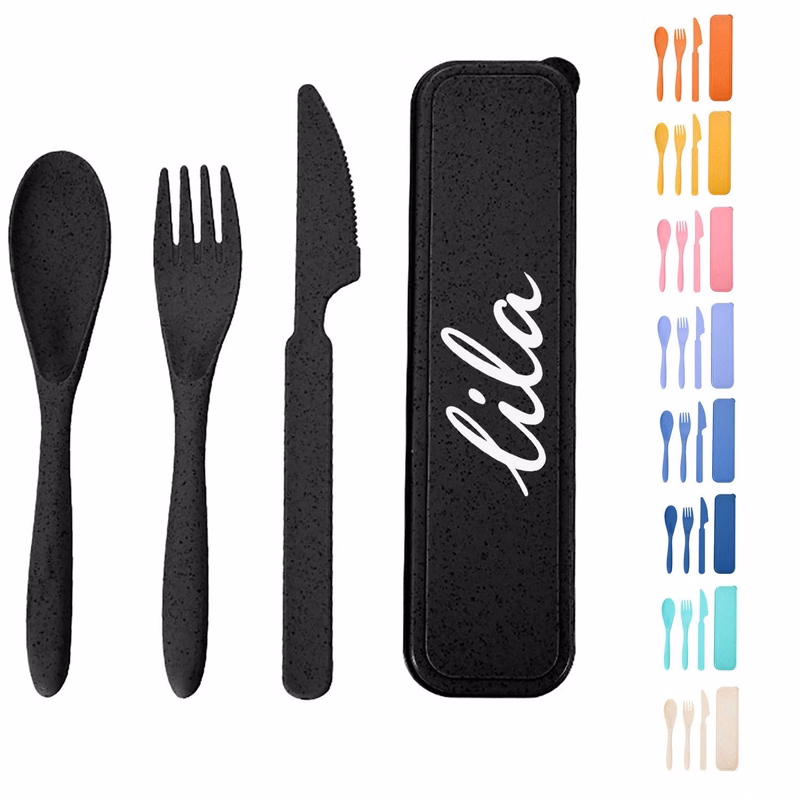 3 Piece Wheat Straw Spoon Fork Knife Set