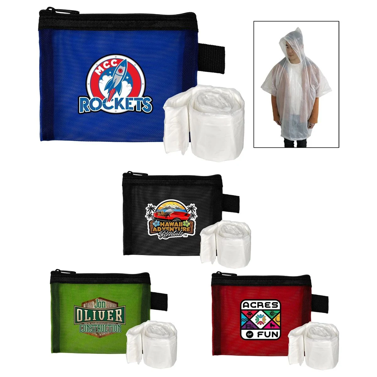 Recycled Mesh Poncho Pouch, custom luggage with logo imprint 1