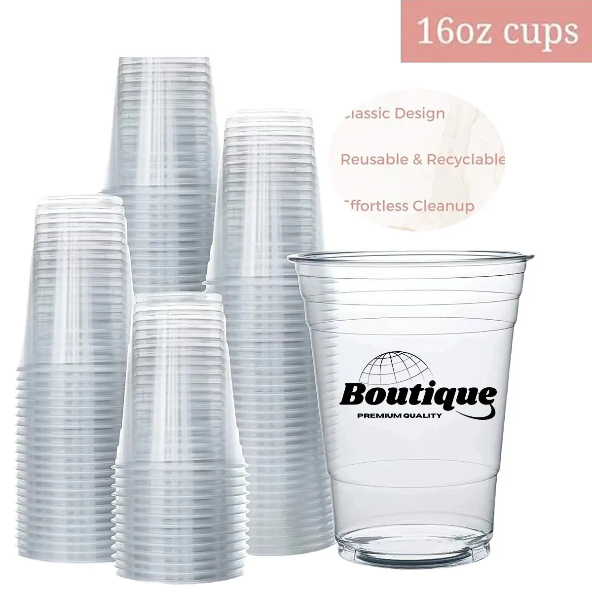 16oz Disposable Plastic Party Cups PET Clear Glass 1