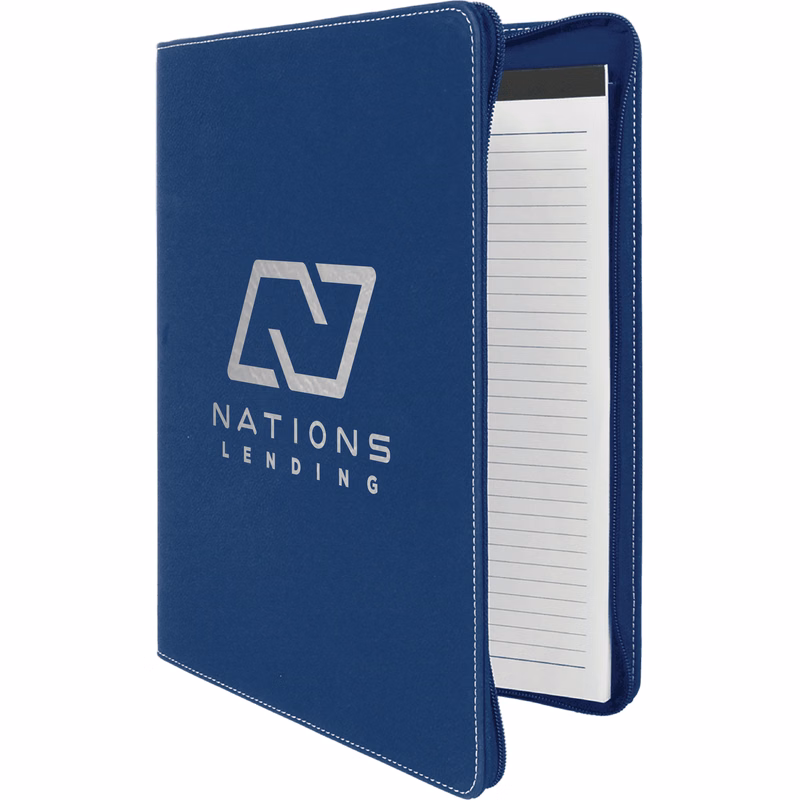 9" x 12" Leatherette Blue/Silver Portfolio with Zipper