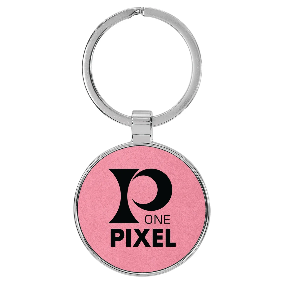 Pink Leatherette/Metal Round Keychain 1
