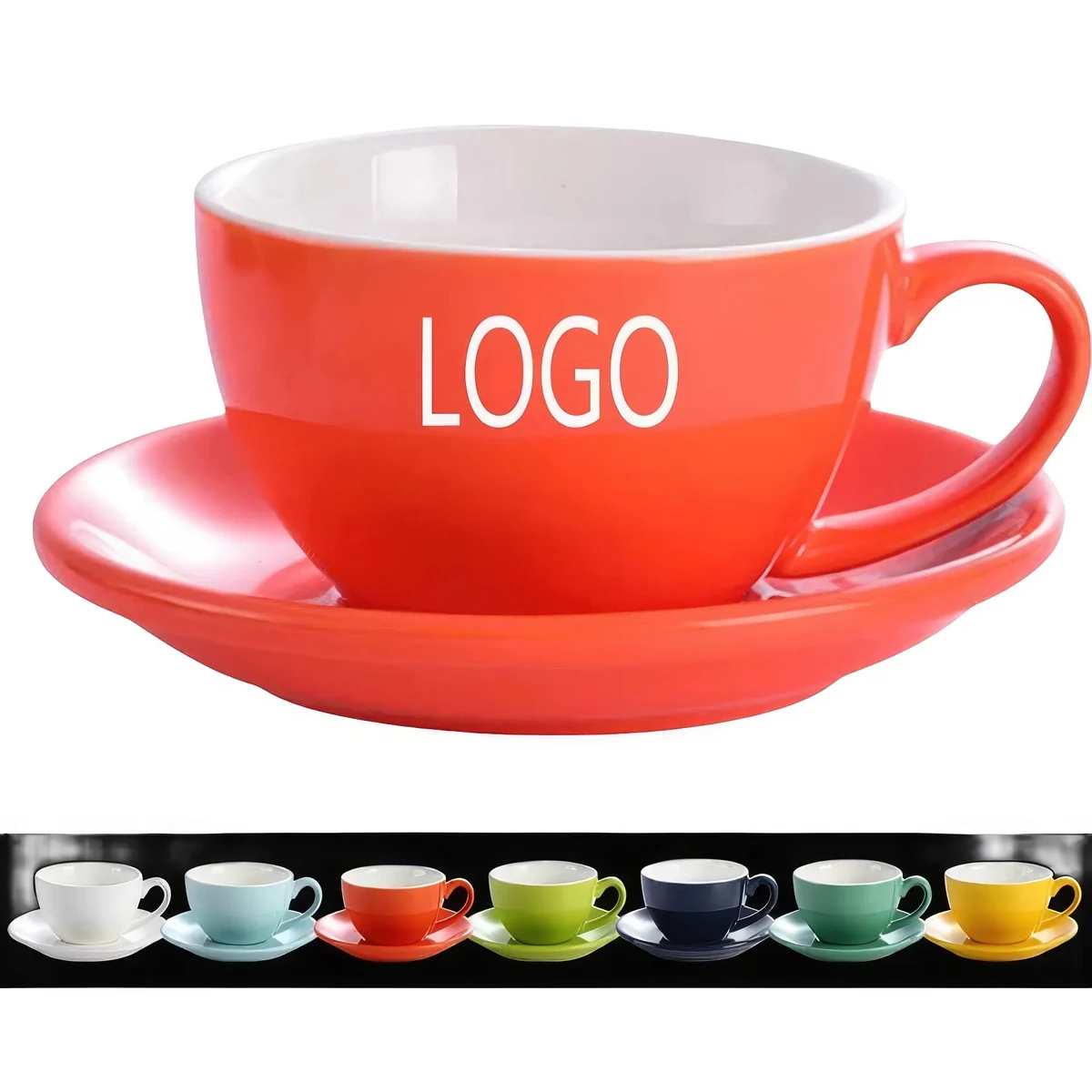 7oz Color Glazed Coffee Cup and Saucer Set 1