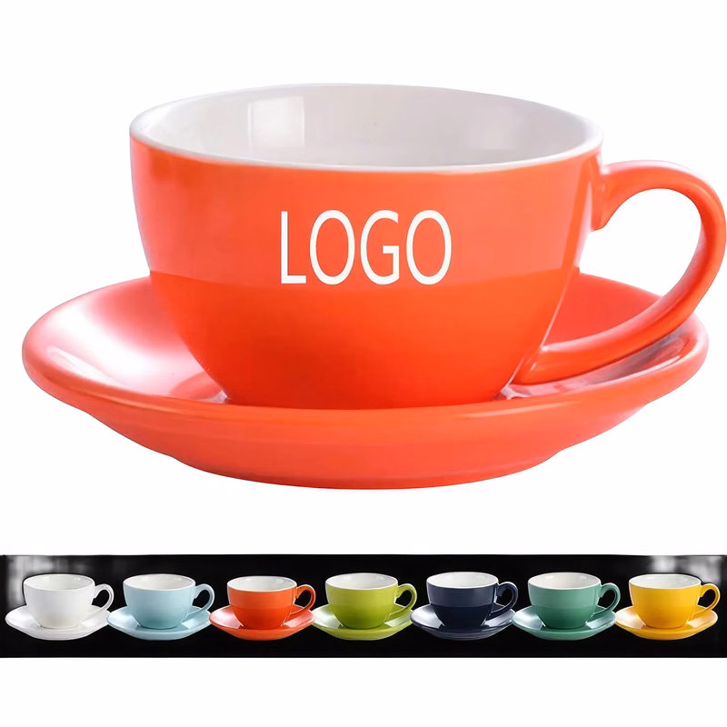 7oz Color Glazed Coffee Cup and Saucer Set