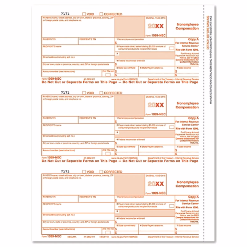 1099 NEC Federal Copy A Cut Sheet- 50 sheets/Pk