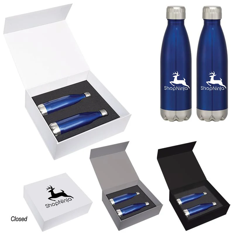 Gift Box with 16 Oz. Stainless Steel Bottles, custom water bottle with logo imprint 1