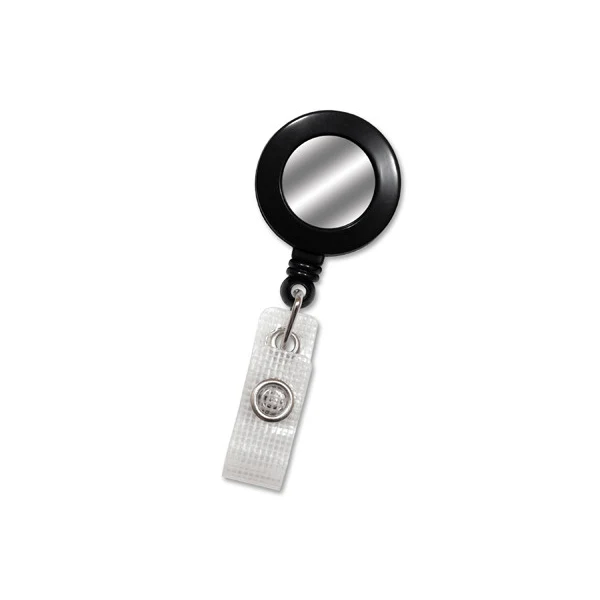 Round Solid Opaque Clip On Fast Ship Plastic Badge Reel (Black) 1